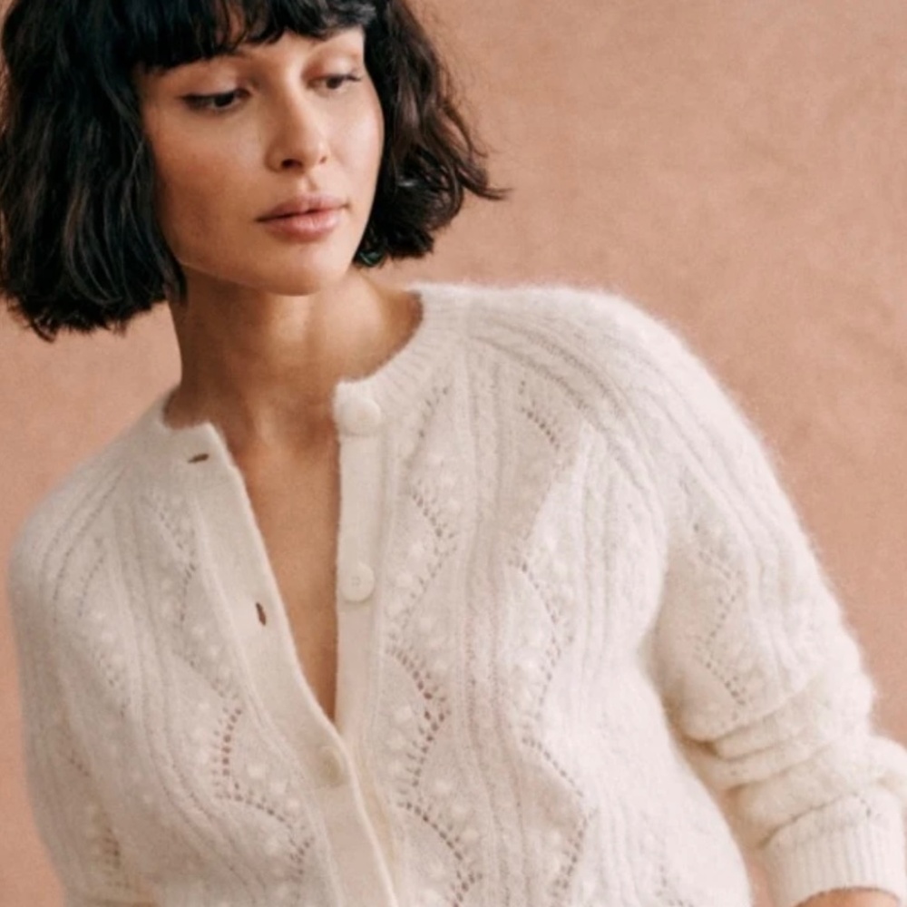 NWT Sezane Magda Sweater Jumper Wool Blend Cardigan in Ecru - Size small